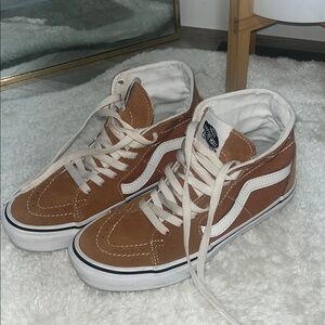 Vans Tan and White High-Top Sneakers